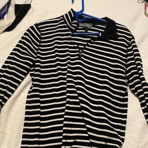 Ralph Lauren Quarter Zip- Black and White Striped